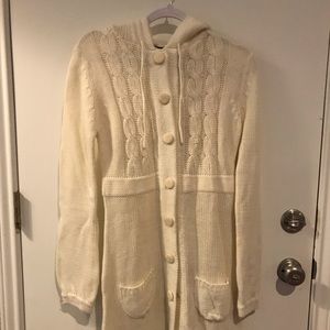 Cream sweater button down top / dress / coat